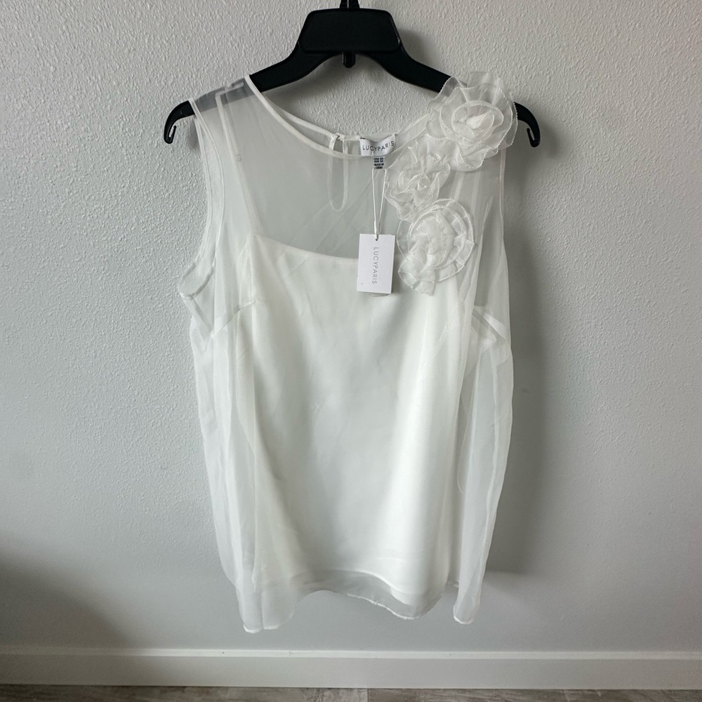 NWT Lucy Paris White Dress with Floral Accents - Picture 2 of 8